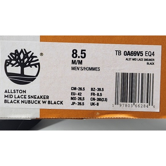 Timberland Allston Mid Lace Sneaker Mens 8.5 Black Nubuck TB0A69V5EQ4 - Picture 5 of 6